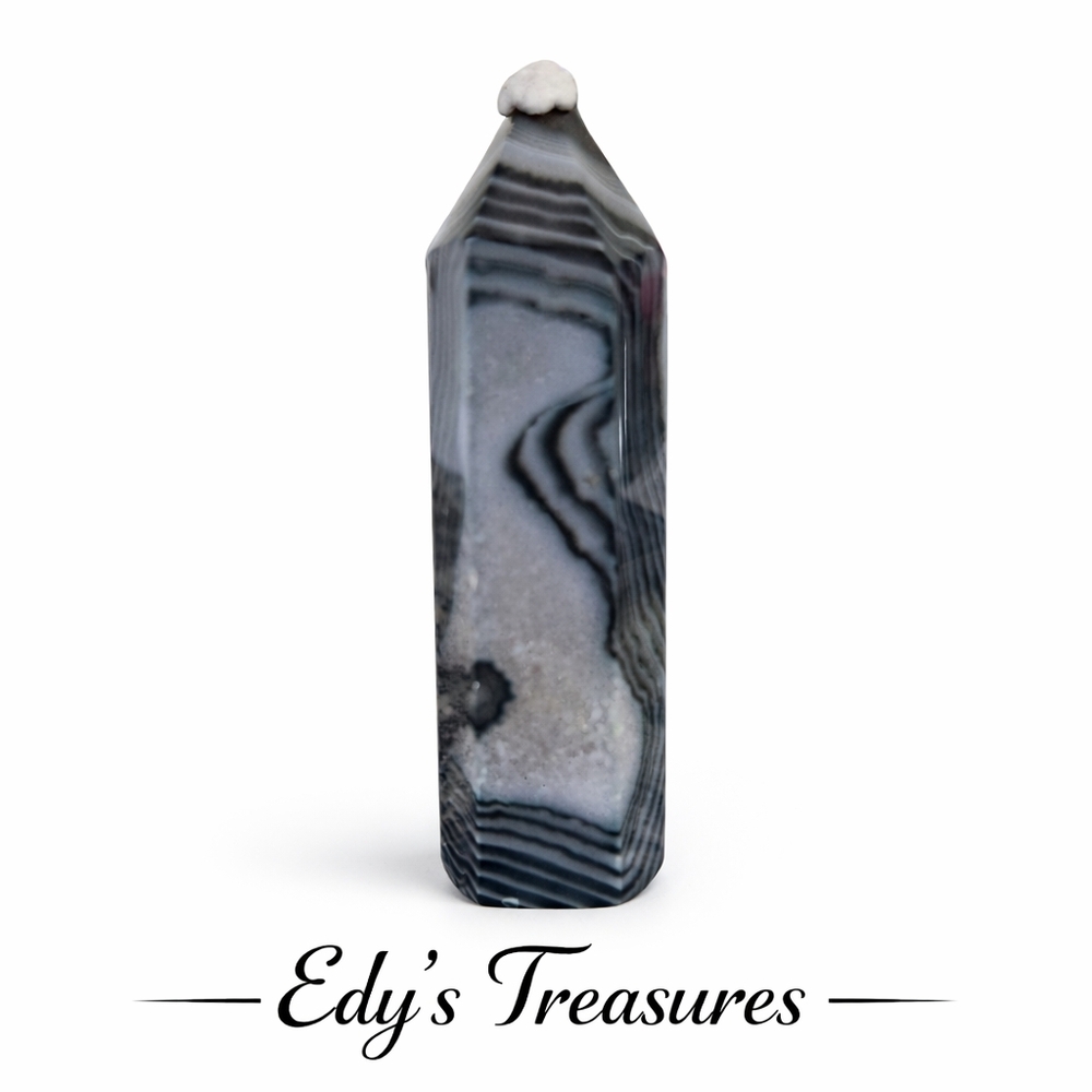 Black Agate Crystal Tower 3.6”  Natural Agate Point NWOT